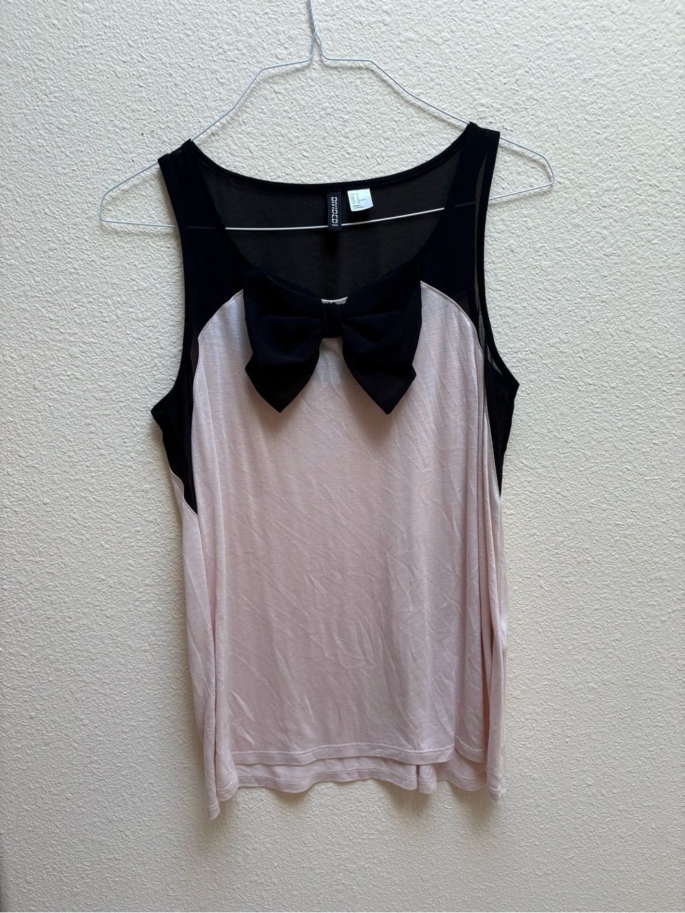 H&M Blush Pink Tank with Black Bow and Trim